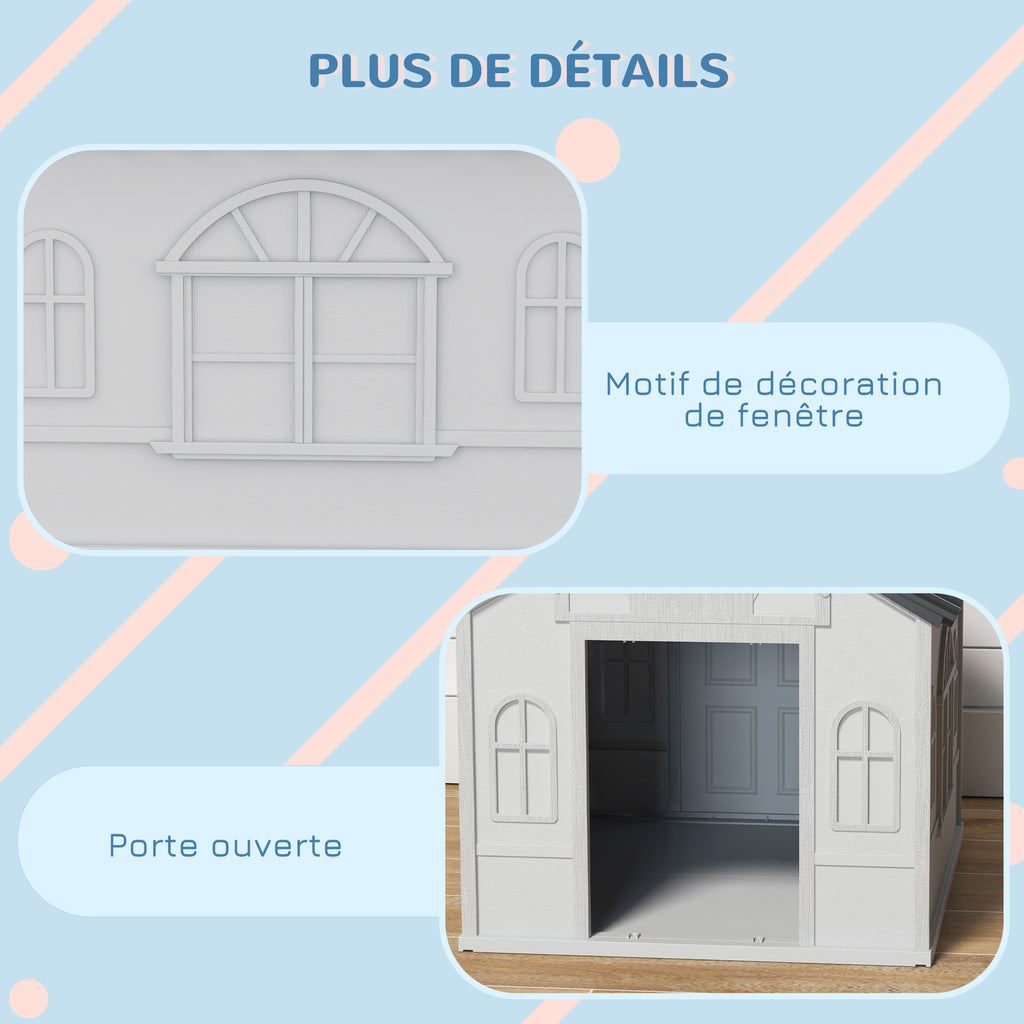 Niche pour Chien Extérieur pour Chiens Moyens et Grands, Maison pour Chien en PP Imperméable avec Toit en Pente, Porte Avant Ouverte et Ouverture d'Aération au-Dessus, 65 x 75,7 x 63 cm, Gris-5