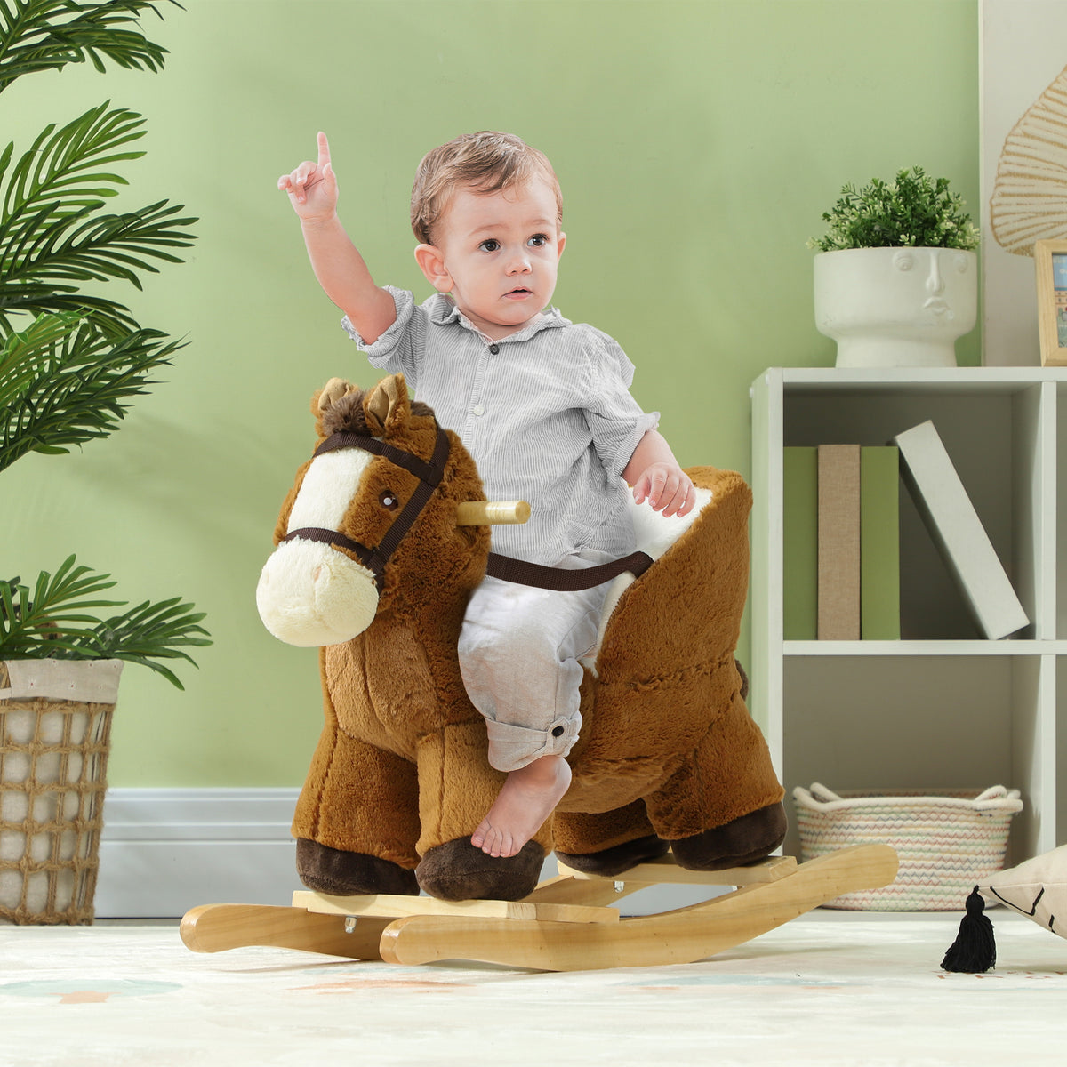 Cheval à bascule pour enfants jouet à bascule bébé de 18 à 36 mois avec effet sonore base en bois ceinture de sécurité-1
