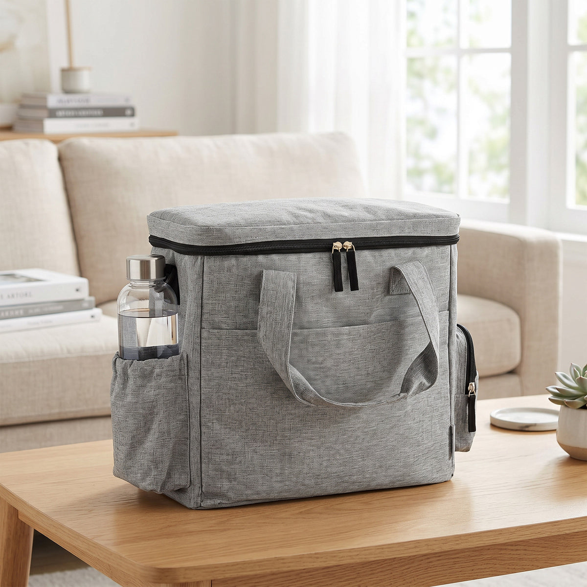 Sac de Transport pour Chien avec Poches, 2 Sacs à Nourriture, Bol Pliable, Séparateur Réglable, 38x17x35cm, Gris Clair-9