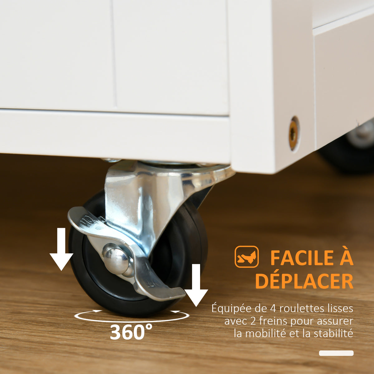 Desserte de cuisine multi rangements 2 placards tiroir casier 9 bouteilles MDF blanc plateau bois caoutchouc-4