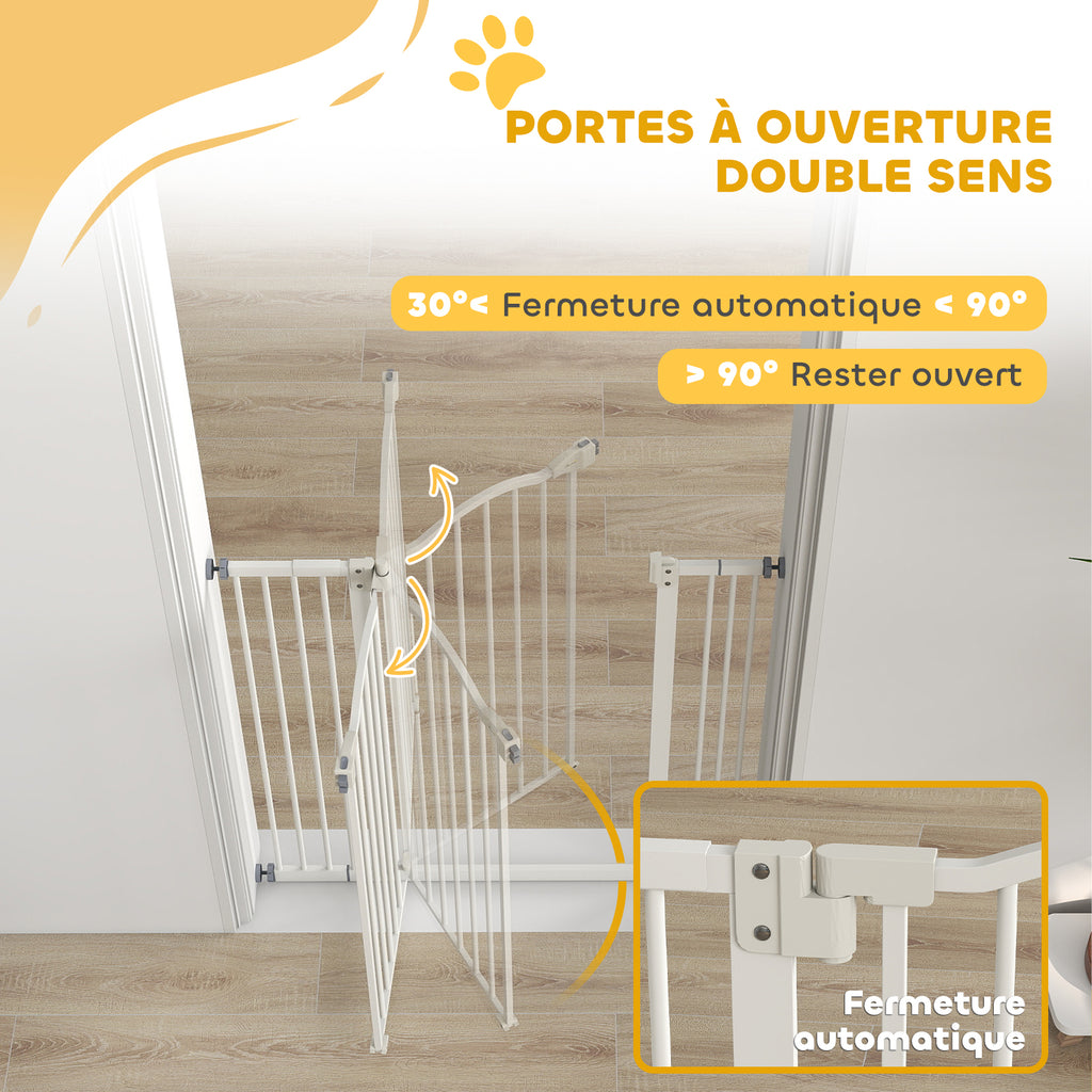 Barrière de sécurité pour chien extensible 74-100 cm fermeture automatique fixation par pression sans percer blanc-4