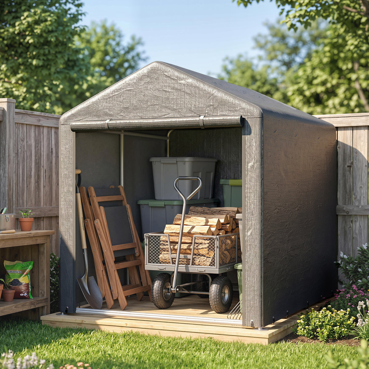 Abri de jardin tente de stockage portable abri de vélo garage pour extérieur avec cadre en acier galvanisé grande porte-7