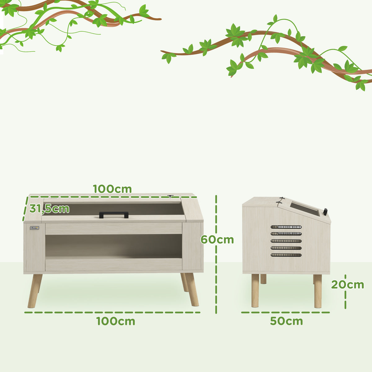 Terrarium pour reptiles, vivarium pour serpents 140L avec fenêtres en verre trempé, couvercle, 100 x 50 x 60 cm-2