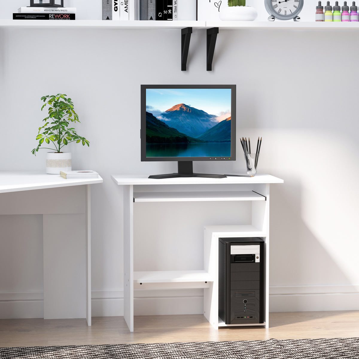 Bureau d'ordinateur, bureau avec rangement, plateau pour clavier et support de moniteur, 80 x 45 x 75 cm, blanc-6