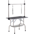 Table de toilettage pour chien pliante potence H-forme inox réglable 2 sangles panier 107 x 60 x 164 cm noir-0