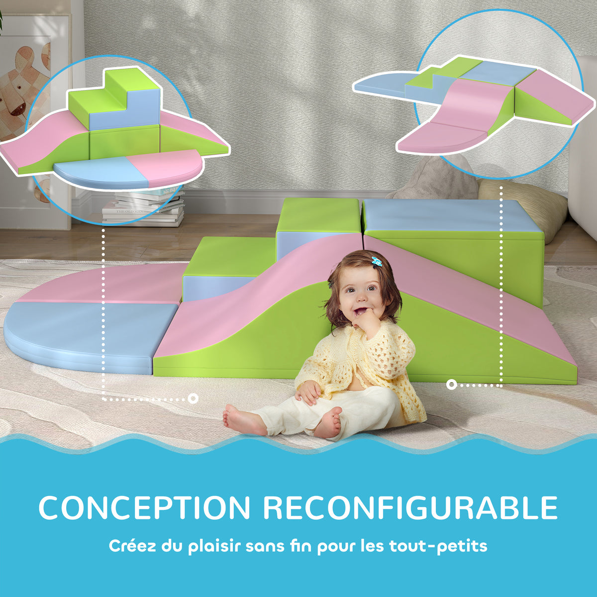 Module motricité bébé 6PCS parcours motricité bébé en mousse EPE pour enfants d'âge préscolaire, multicolore-5