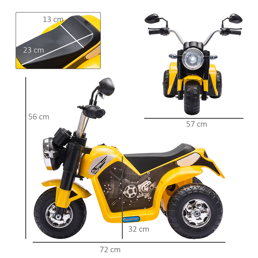 Moto électrique Enfant Chopper Tout-Terrain 6 V 20 W Marche AV AR 3 Roues Effets Lumineux et sonores Jaune Noir-2