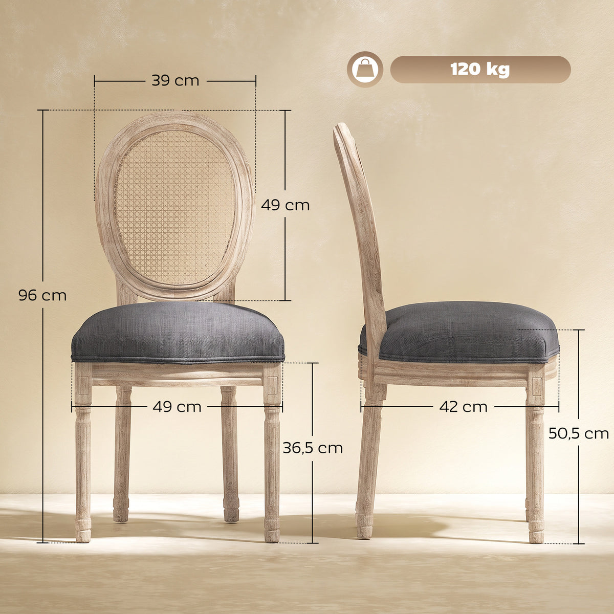 Lot de 2 chaises de Salle à Manger - Chaise de Salon médaillon Style Louis XVI - Bois Massif sculpté, patiné-2