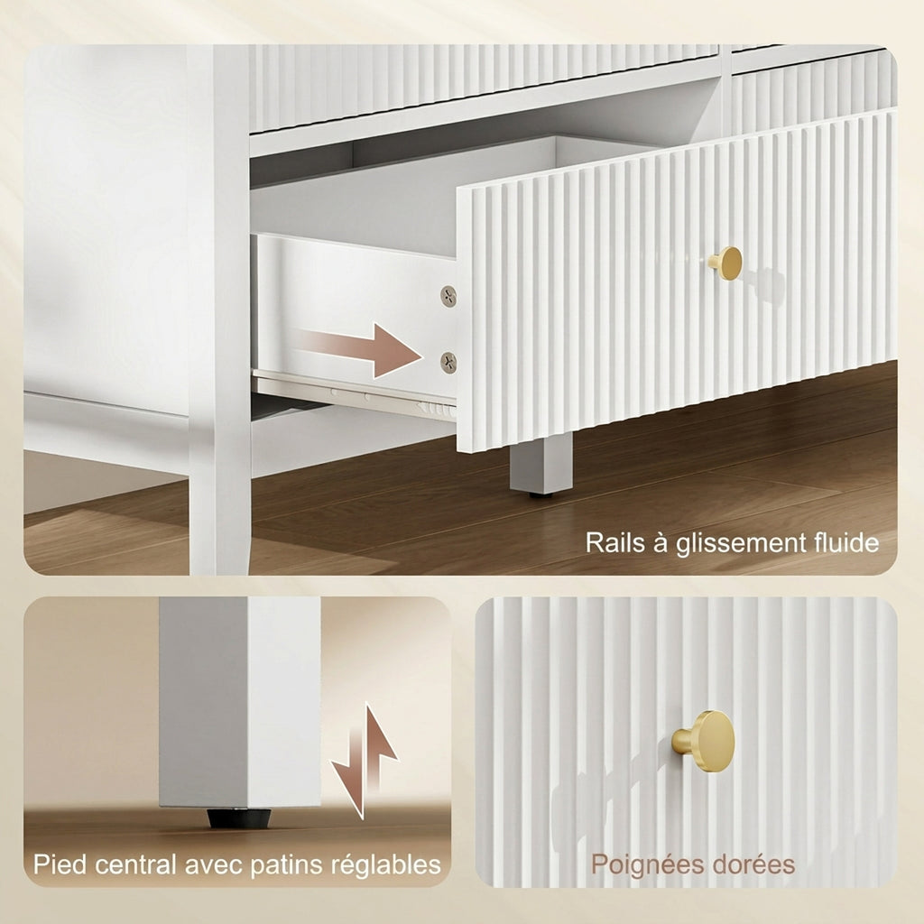 Commode à 6 Tiroirs, Meuble de Rangement, Chiffonnier avec Façades Rainurées, 100 x 40 x 78 cm, Blanc-5