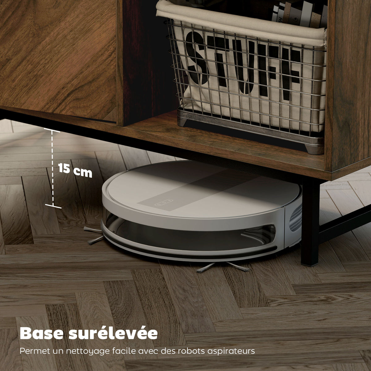 Table basse, table de salon, plateau effet marbre, 2 portes et 2 niches ouvertes, 100 x 50,8 x 45,7 cm, noyer-6