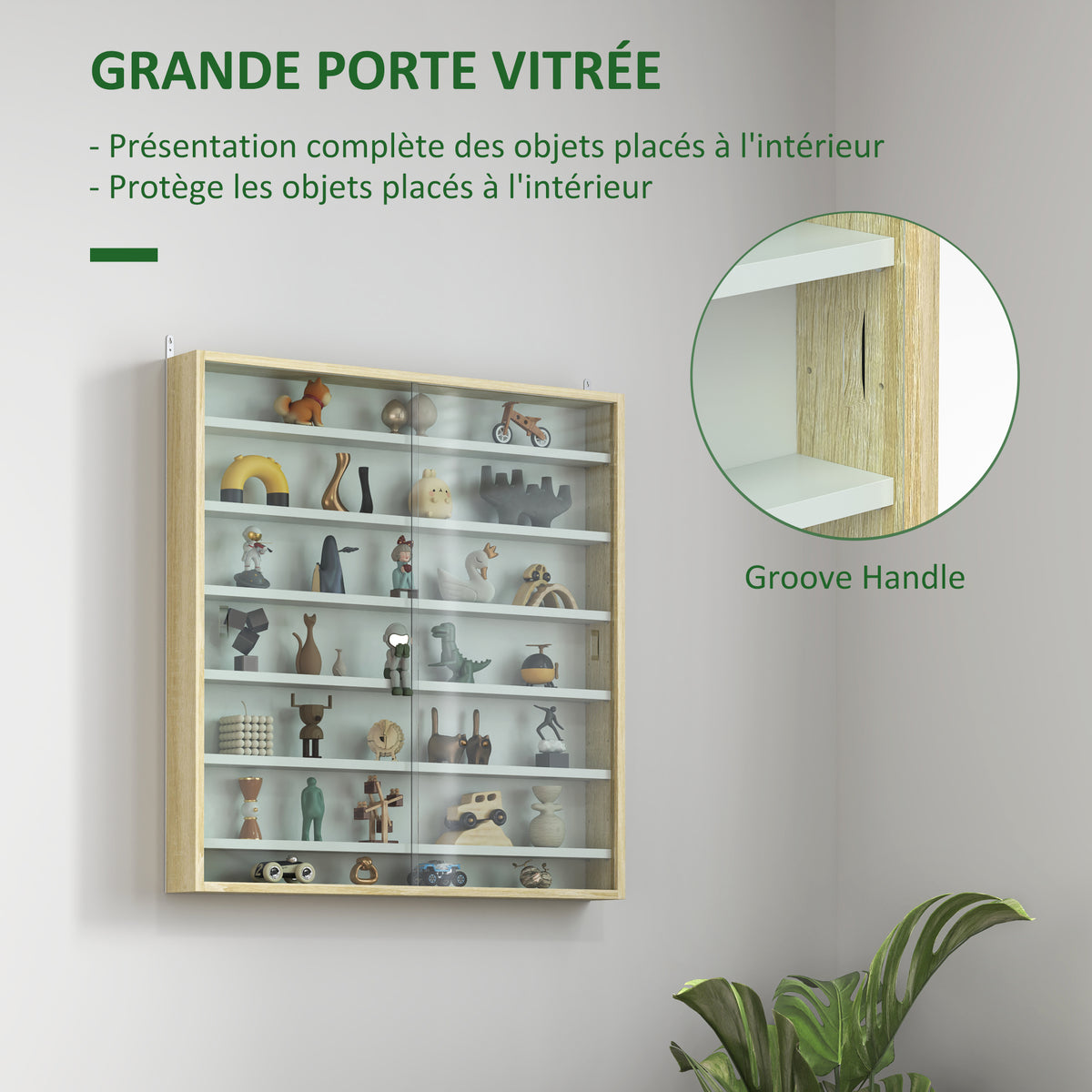 Vitrine pour collection vitrine murale 80 x 9,5 x 83 cm 6 étagères réglables en hauteur 2 portes coulissantes en verre-4