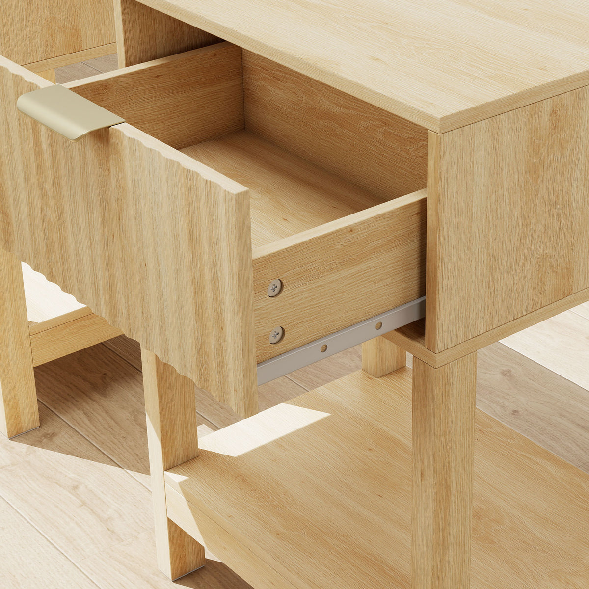 Lot de 2 Tables de Chevet, Tables d'Appoint avec Tiroir, Façade Rainurée et Étagère Ouverte, 40 x 30 x 60 cm, Chêne-8