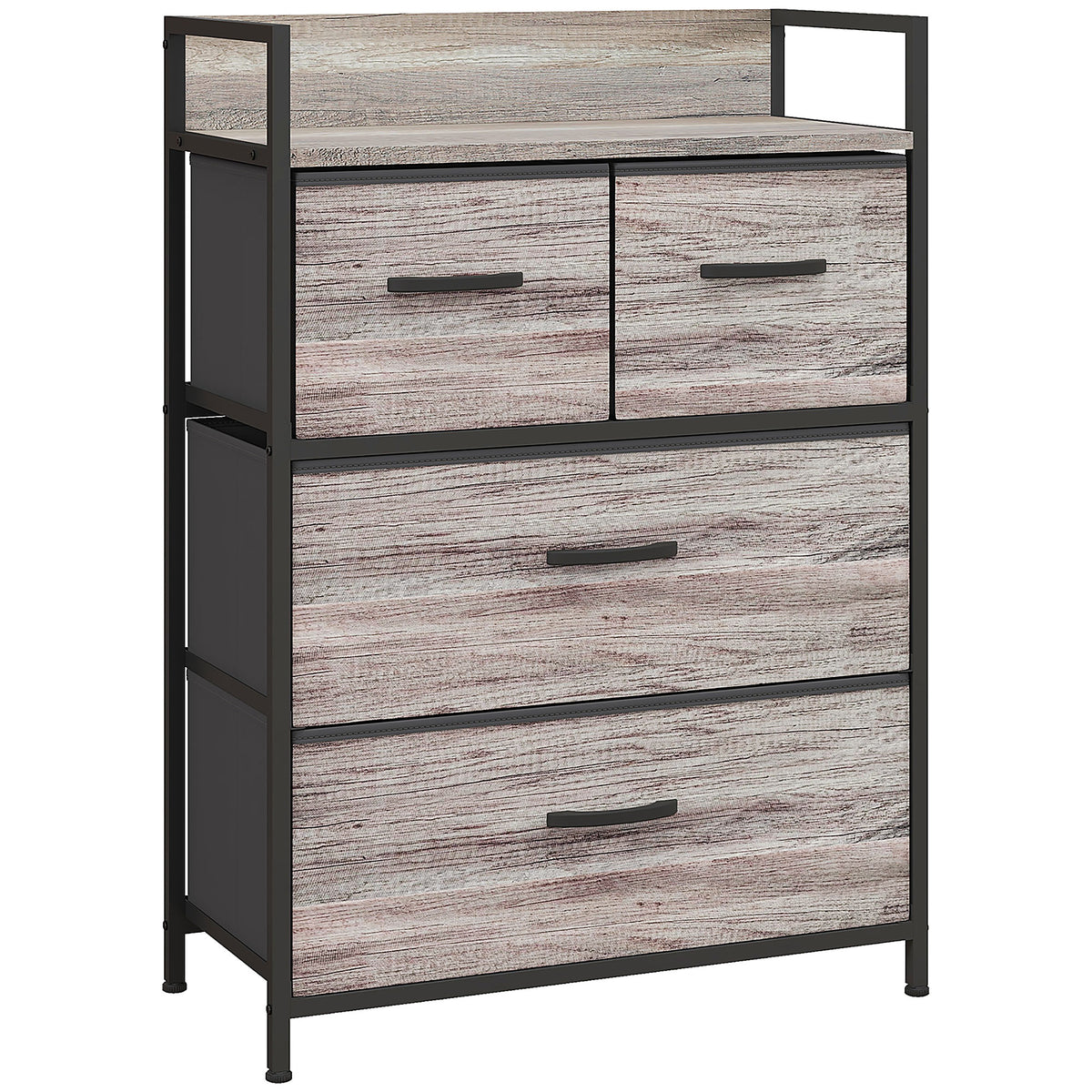 Meuble de rangement style industriel commode 4 tiroirs en tissu pliables et amovibles et 1 étagère 60 x 29 x 85 cm gris-0