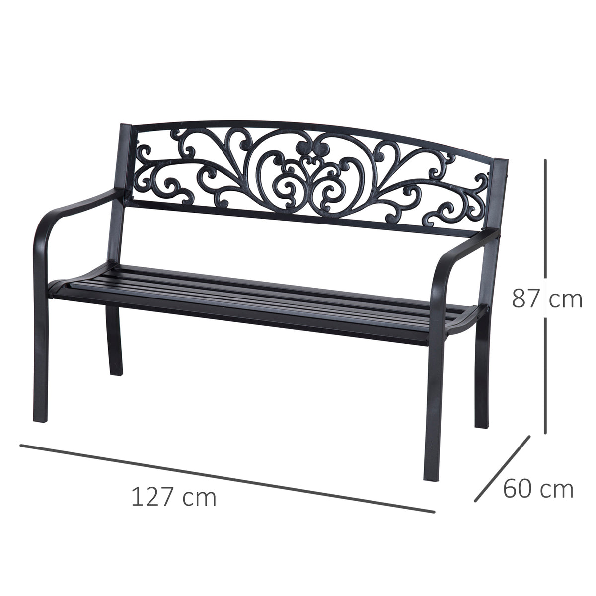 Banc de Jardin terrasse en Acier Fonte Noir 2 Places 127 x 60 x 87 cm Charge Max 240 Kg-2