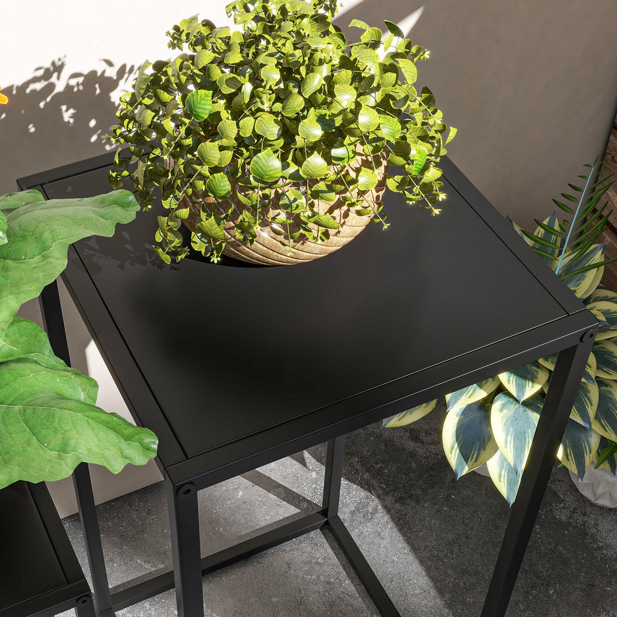 Lot de 2 supports pot de fleurs encastrables 2 hauteurs différentes 58,5 et 65 cm - acier noir-8