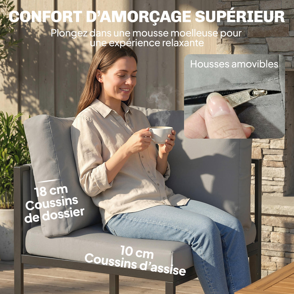 Salon de Jardin Canapé d'Angle Extérieur 6 Pièces Coussins 10cm Table Haute et 2 Repose-pieds Gris-4