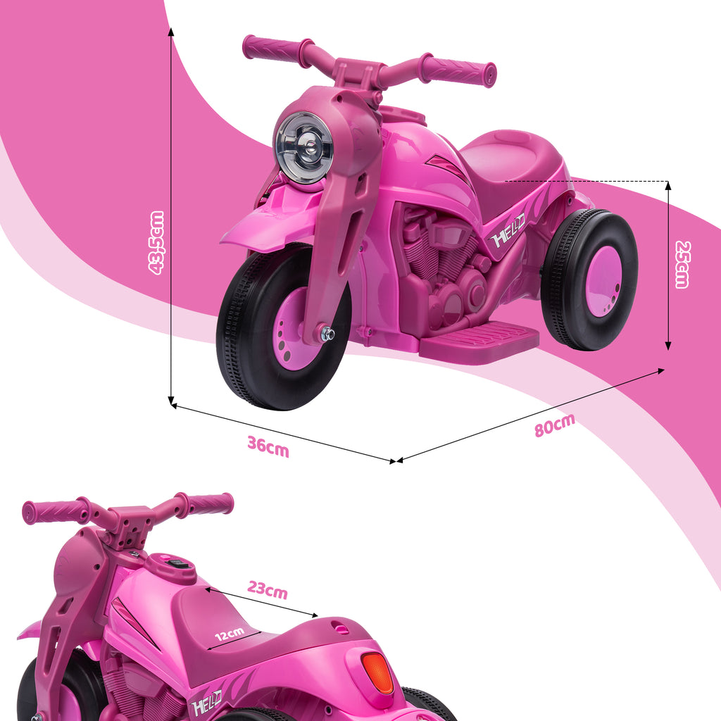 Moto électrique enfants 2-5 ans, 3 roues, 6 V, 3 km/h, avec fonction de bulles, effets lumineux et sonores, rose-2
