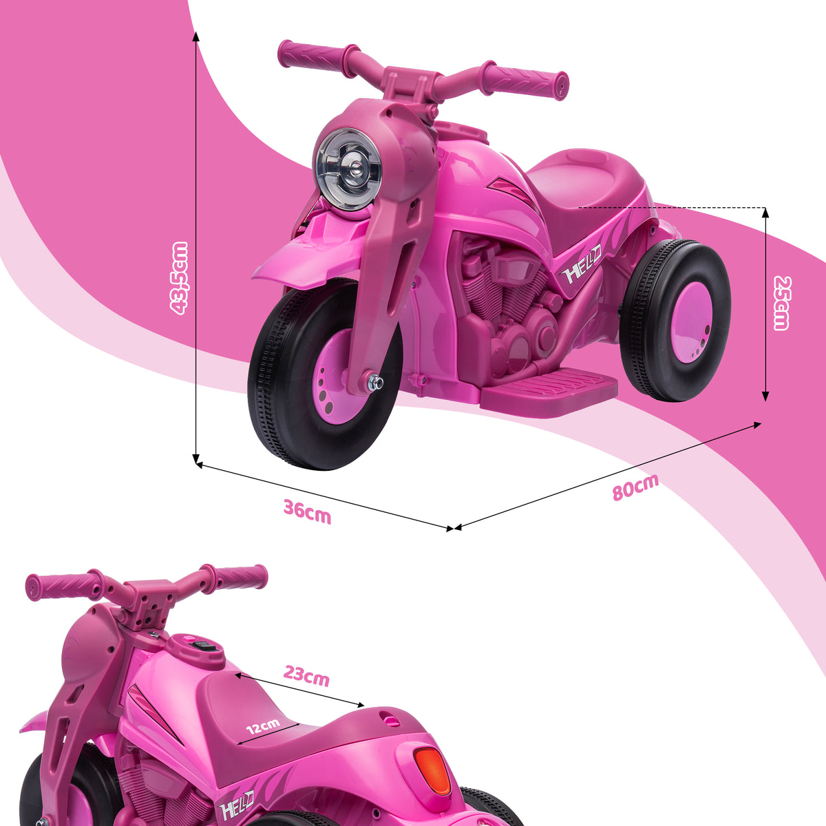 Moto électrique enfants 2-5 ans, 3 roues, 6 V, 3 km/h, avec fonction de bulles, effets lumineux et sonores, rose-2