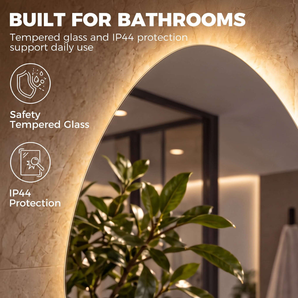 Miroir Salle de Bain Bluetooth avec Éclairage LED 50x70cm, Forme Galet, Dimmable 3 Couleurs, Anti-Buée, Mémoire, Argenté-7