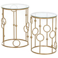 Tables gigognes Lot de 2 Tables Basses Rondes Design Style Art déco Ø 41 et Ø 36 cm métal doré Verre trempé 5 mm-0