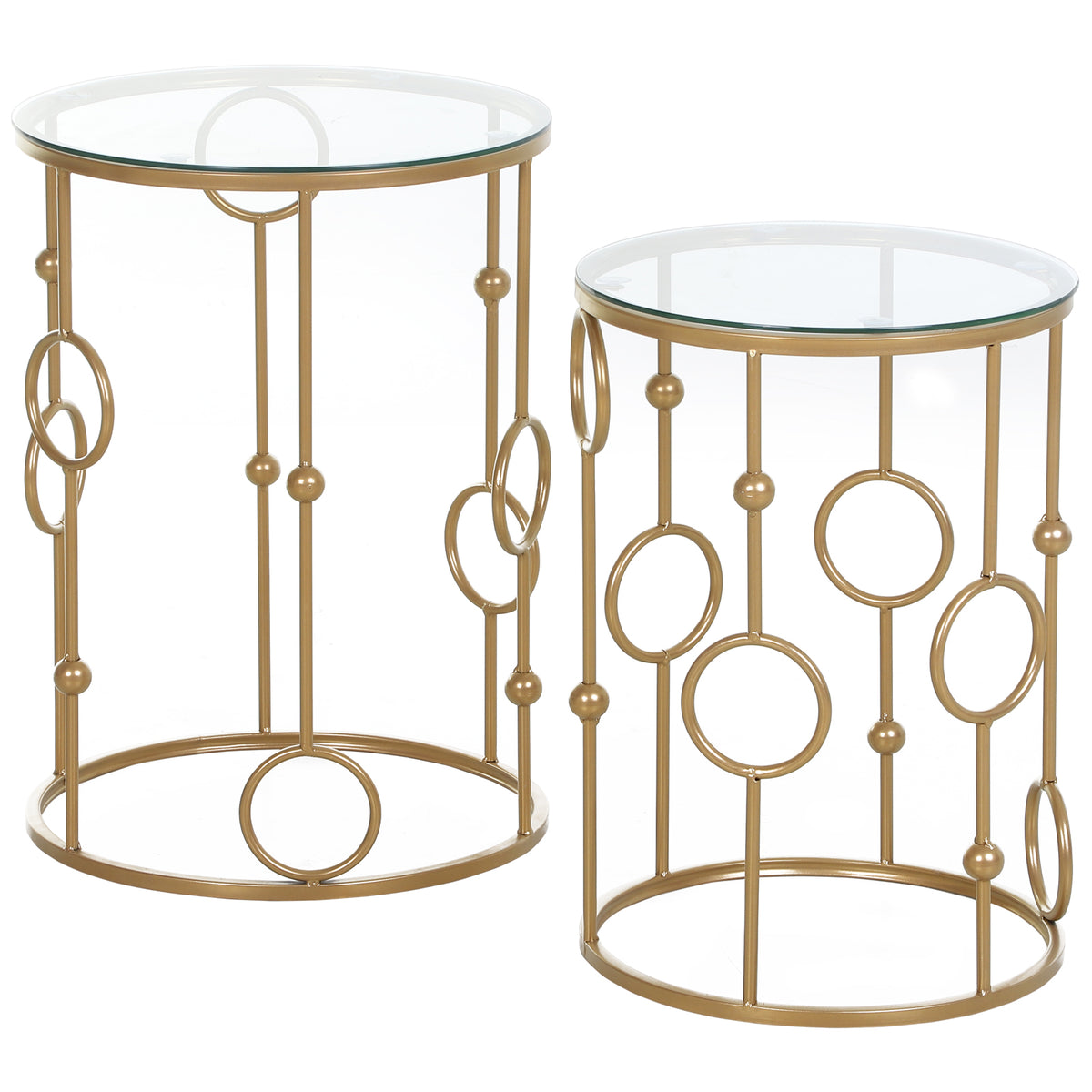 Tables gigognes Lot de 2 Tables Basses Rondes Design Style Art déco Ø 41 et Ø 36 cm métal doré Verre trempé 5 mm-0