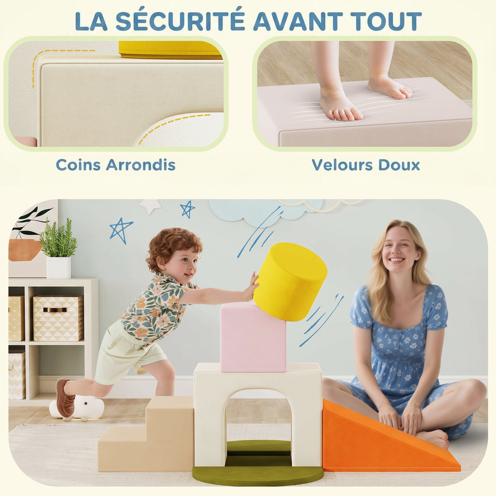 Parcours motricité bébé 8PCS, module motricité Bébé en mousse avec housse en velours lavable 51 x 40 x 40 cm multicolore-6