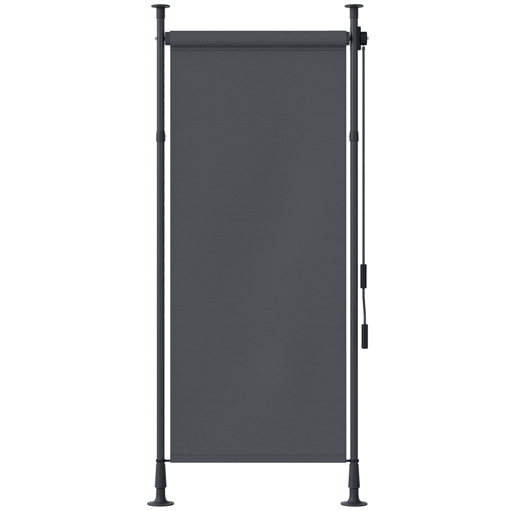 Store manuel rétractable sur pied longueur réglable manivelle installation sans perçage métal alu. polyester gris foncé-0