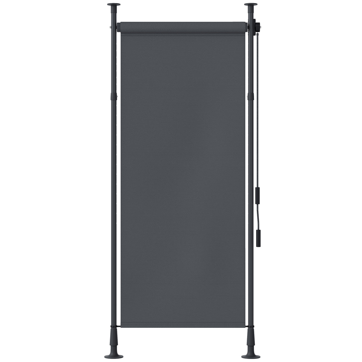 Store manuel rétractable sur pied longueur réglable manivelle installation sans perçage métal alu. polyester gris foncé-0