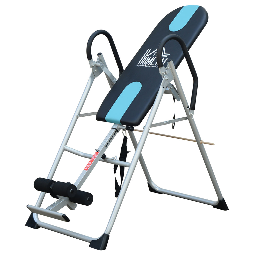 Table d'inversion de musculation pliable ceinture de sécurité réglable acier coloris argent noir-0