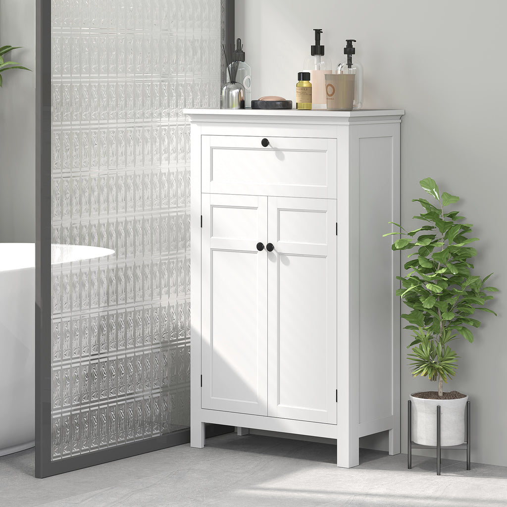 Meuble de salle de bain avec tiroir et étagères réglables, armoire de rangement sur pied, hauteur 102,5 cm, blanc-1