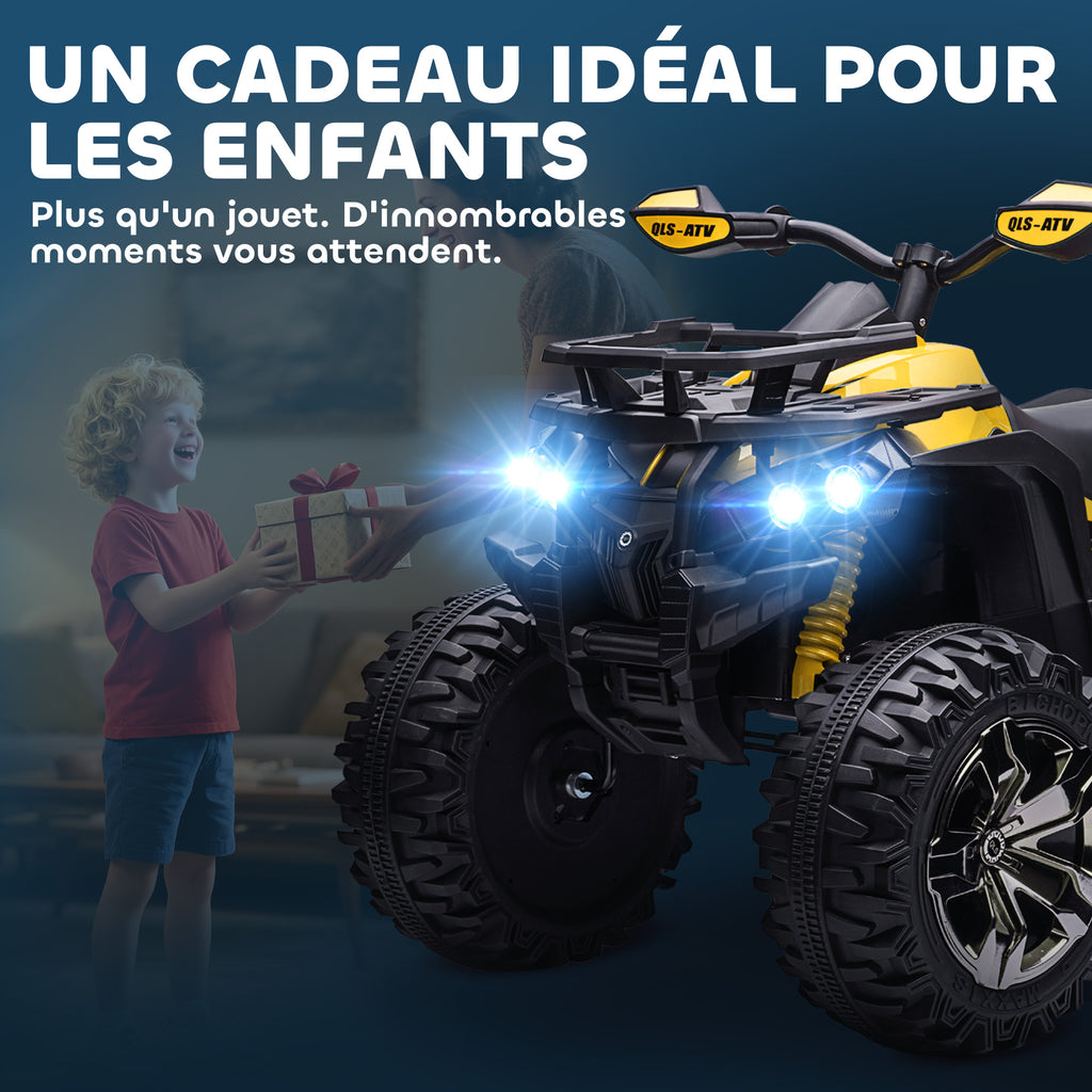 Quad Buggy électrique Enfant 12 V 8 Km/h Max. Voiture électrique Enfant avec Effets Lumineux sonores Selle avec Dossier Porte-Bagage Avant métal PP Jaune Noir-7