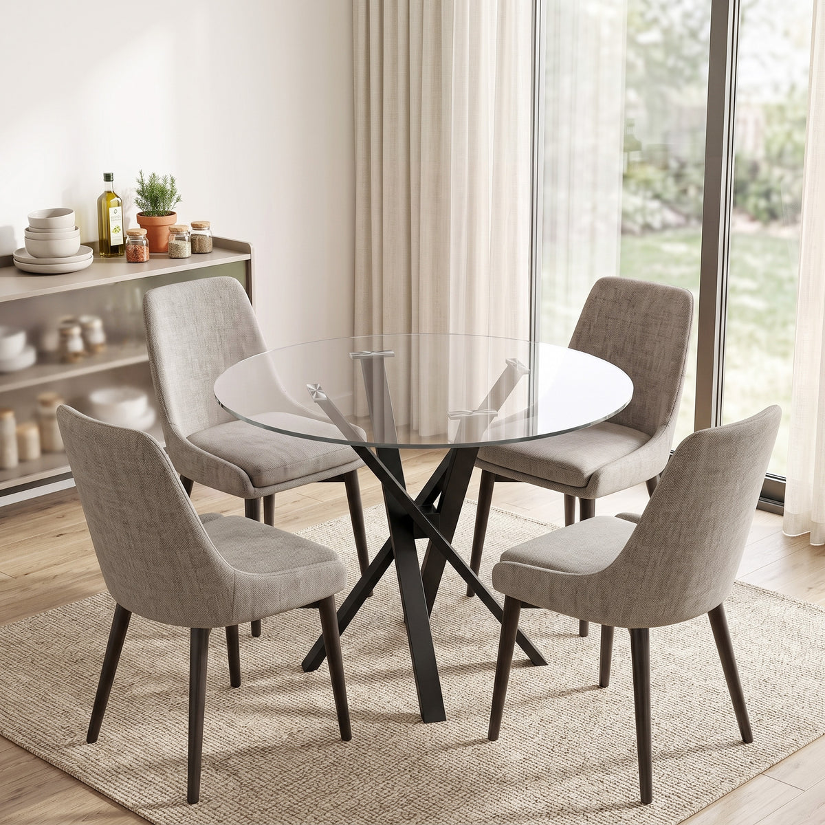 Table à Manger Ronde pour 4 Personnes, Ø 80 x 75 cm, Table de Cuisine, Plateau en Verre Trempé, Transparent-1