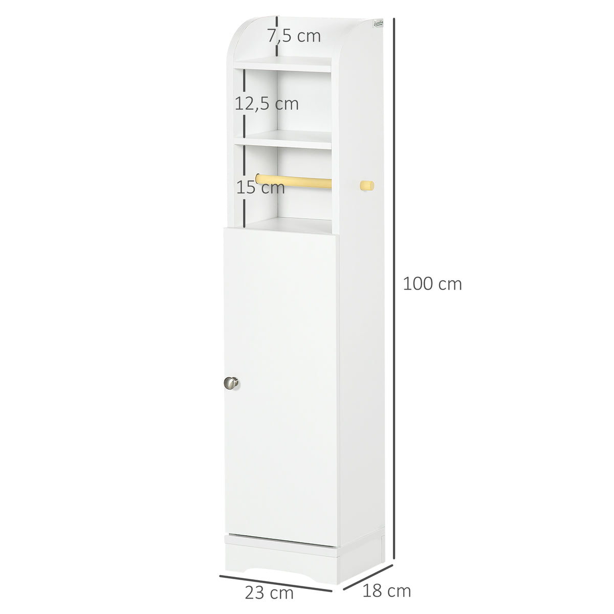 Meuble bas de salle de bain 1 étagère supérieure ouverte 2 compartiments et 1 placard 23 x 18 x 100 cm blanc-2