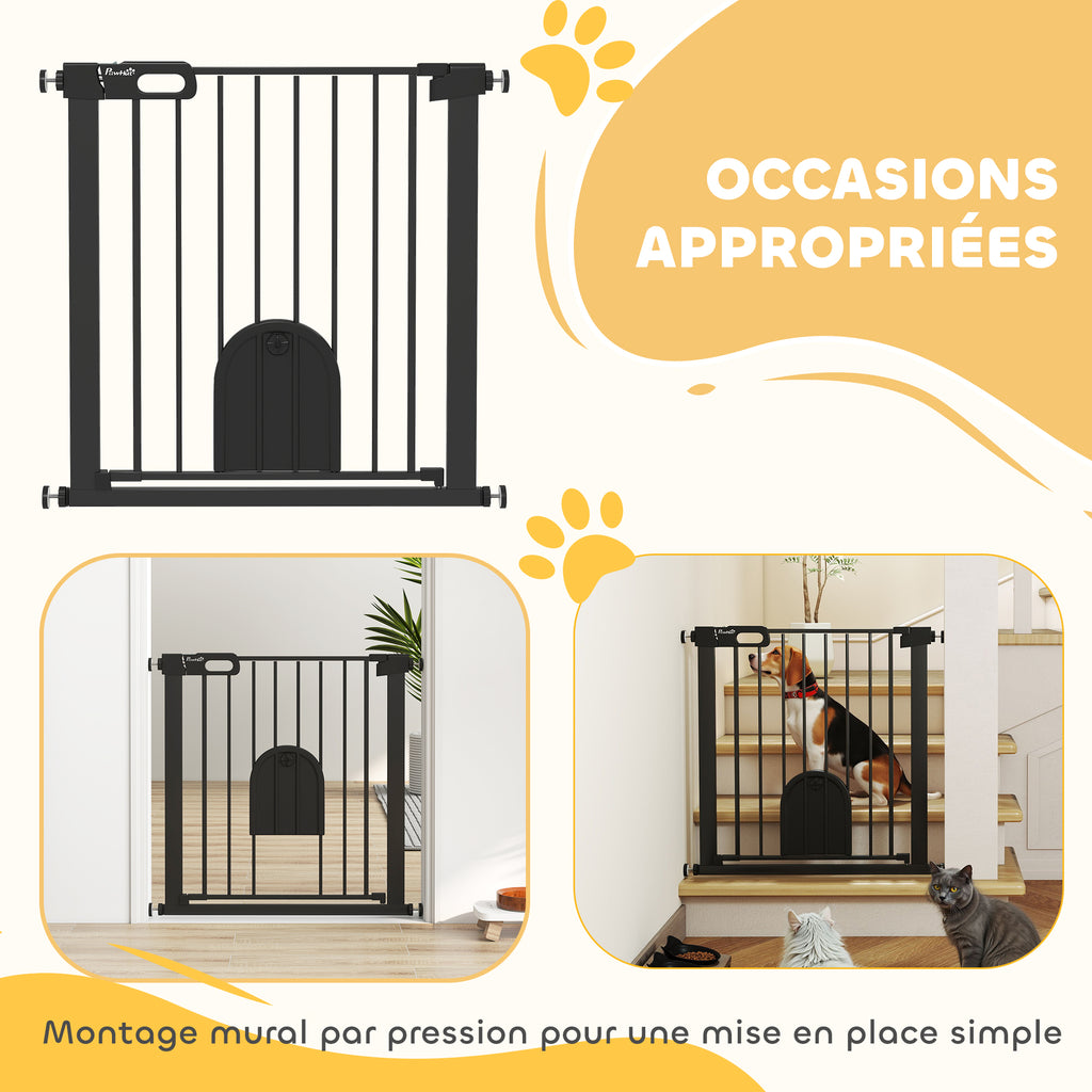 Barrière de sécurité animaux avec porte fermeture automatique système de double verrouillage, acier noir-7