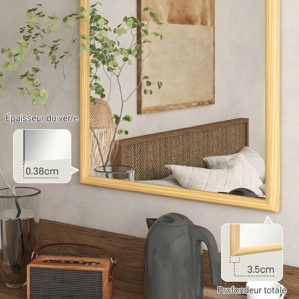 Miroir mural arche, 110 x 65 cm Cadre en bois, Miroir arqué pour le salon, la chambre, l'entrée, bois naturel-6