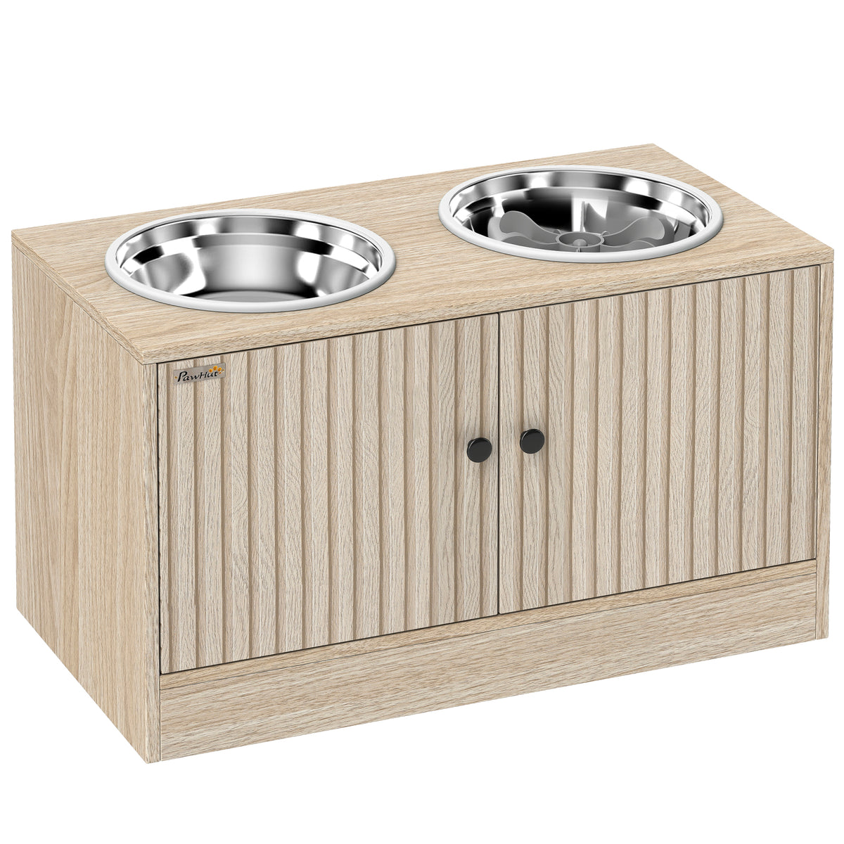 Gamelles pour chiens surélevées porte-gamelles avec rangement de 40L, 2 bols en acier inoxydable 60 x 30 x 35,5 cm chêne-0
