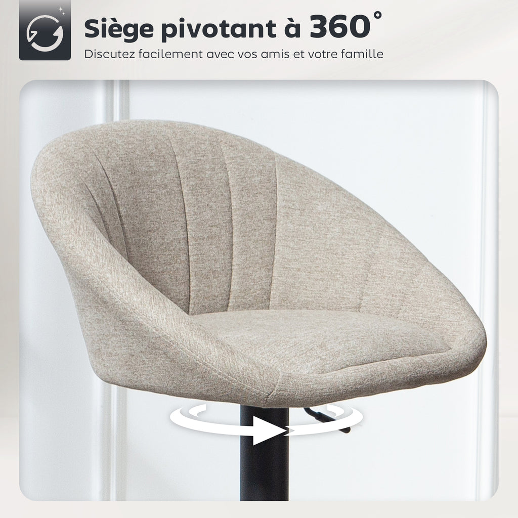 Lot de 2 tabourets de bar, chaises de bar hauteur réglable avec dossier et accoudoirs, repose-pieds, beige-4