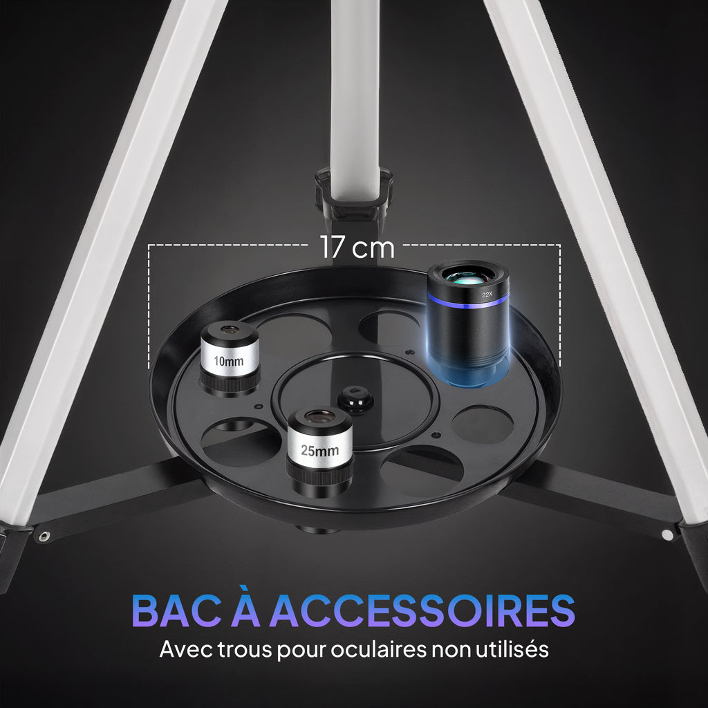 Télescope astronomique adultes et débutants 70 mm, télescope réfracteur 40X/16X trépied réglable, 80 x 80 x 135 cm blanc-6