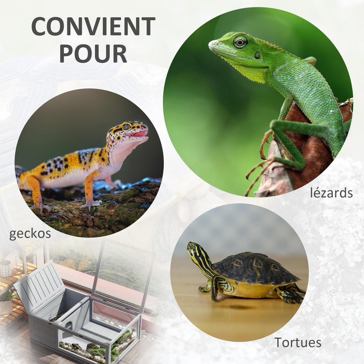 Maison enclos cage habitat pour petit animal tortues avec 2 espaces 91 x 60,5 x 32 cm bois massif gris-6