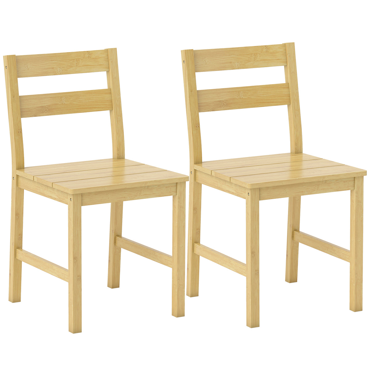 Lot de 2 chaises de salle à manger en bambou, chaises de cuisine sans accoudoirs avec assise à lattes, bois naturel-0