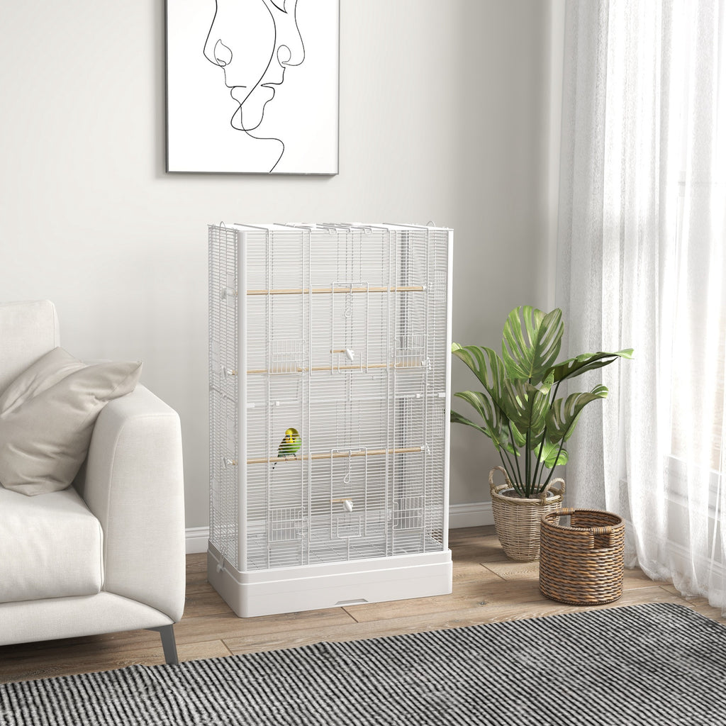 Cage à oiseaux volière avec portes perchoirs cage pour canaris perruches perroquets 61 x 36,5 x 98 cm blanc-9
