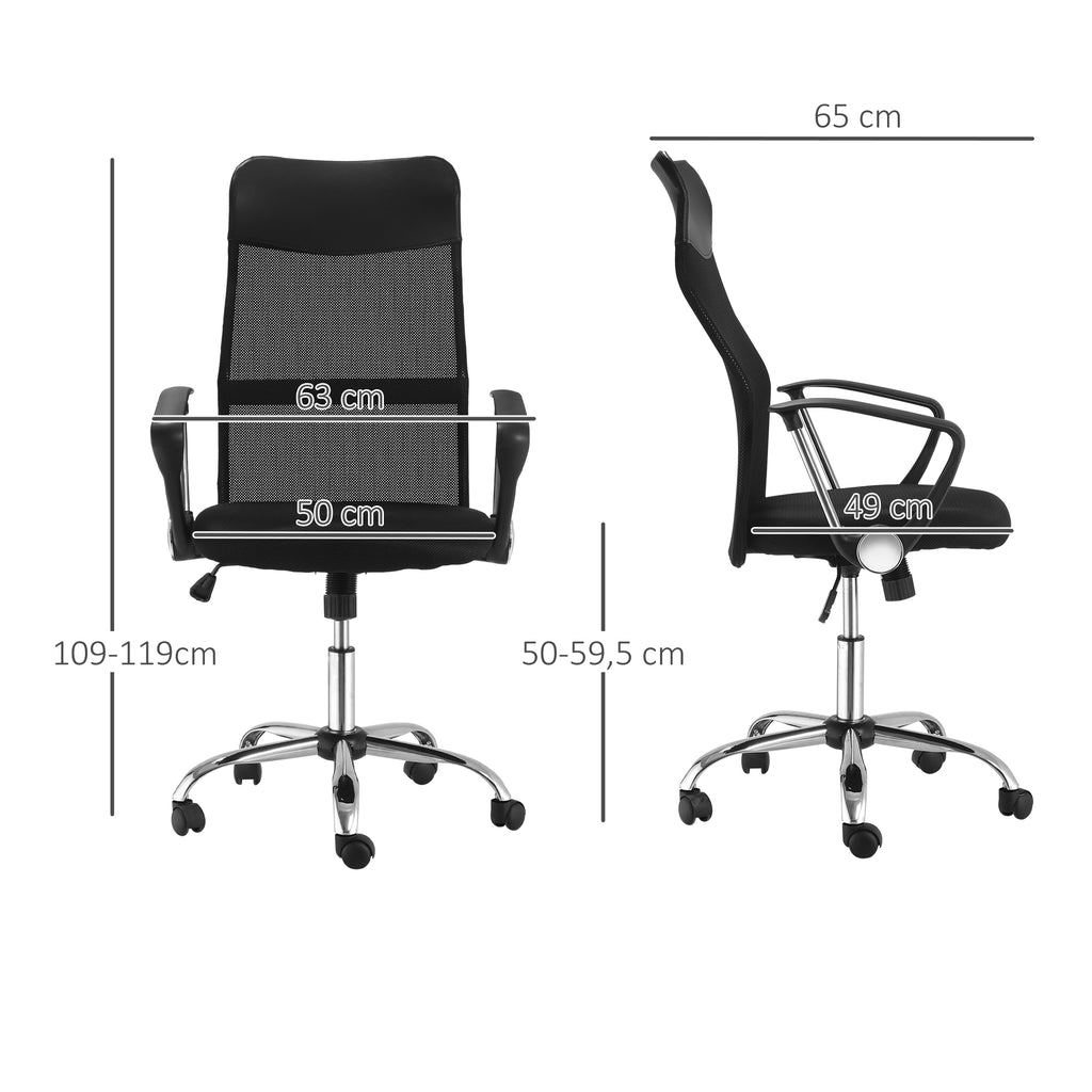 Lot de 2 fauteuils de bureau manager dossier ergonomique hauteur assise réglable pivotant tissu maille noir-2