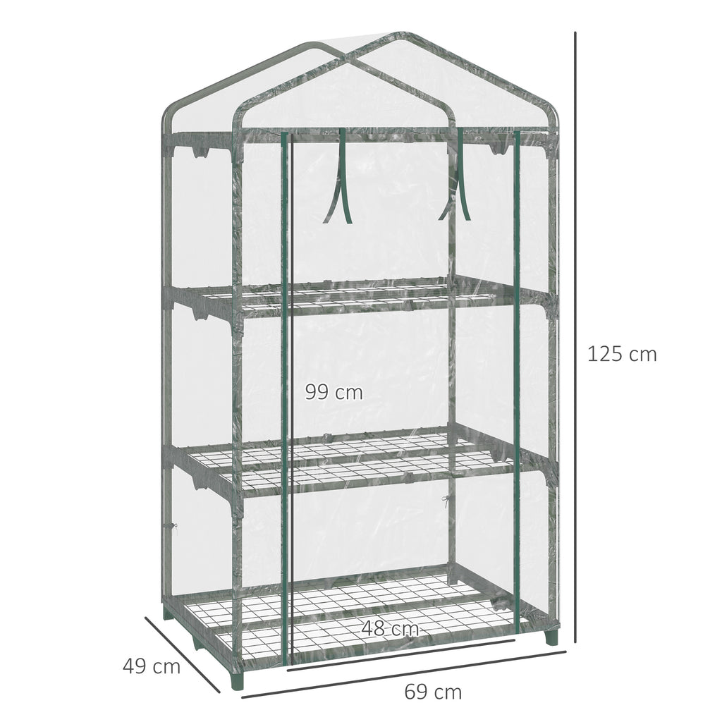 Serre de jardin avec étagères 3 niveaux, serre de balcon, bâche renforcée PVC, châssis en acier, porte zippée enroulable, pour légumes plantes fleurs, 69 x 49 x 125 cm, transparent-2