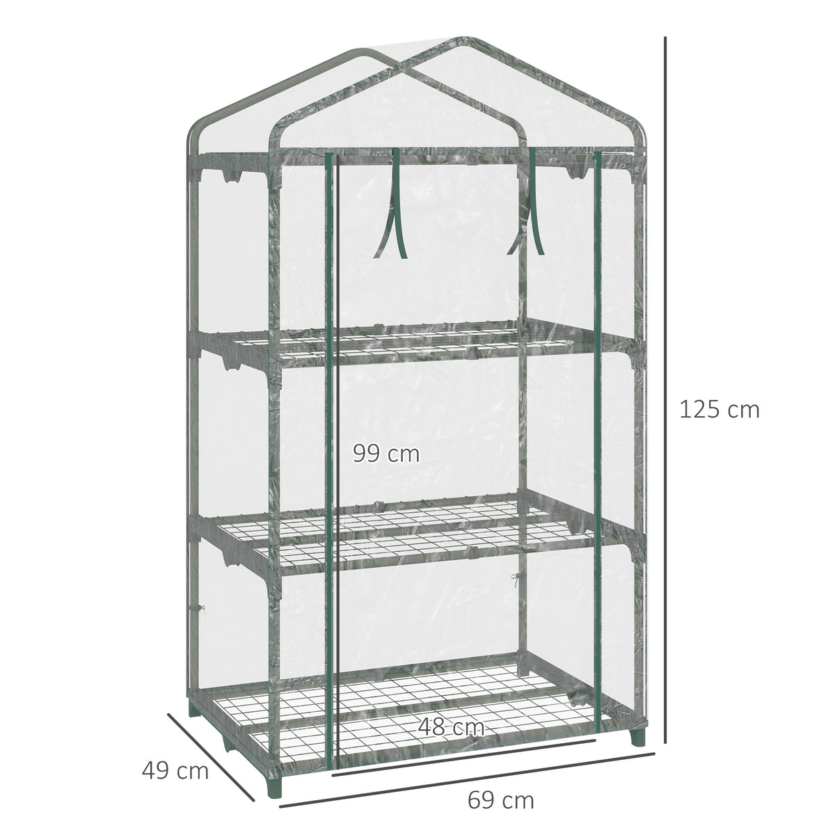 Serre de jardin avec étagères 3 niveaux, serre de balcon, bâche renforcée PVC, châssis en acier, porte zippée enroulable, pour légumes plantes fleurs, 69 x 49 x 125 cm, transparent-2