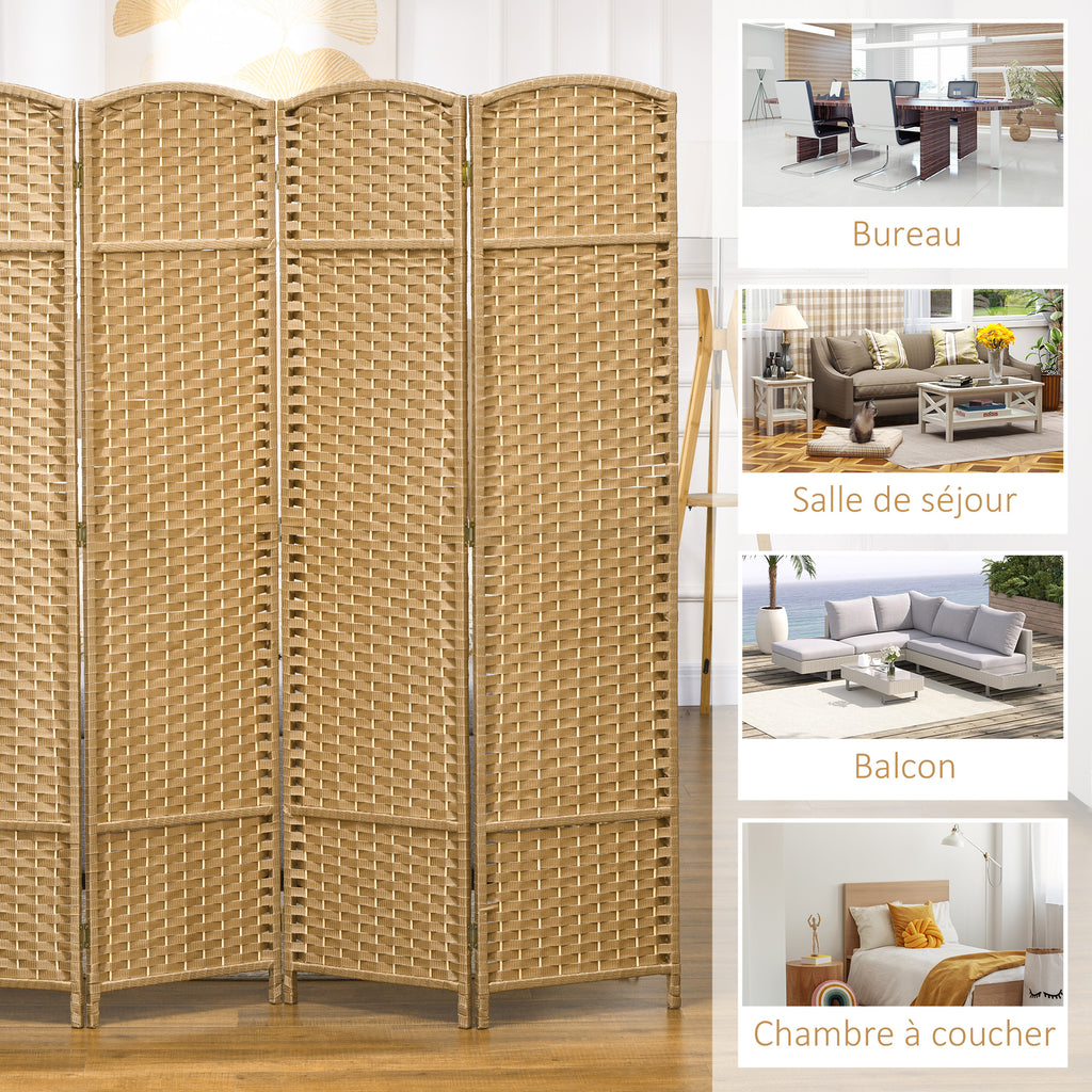 Paravent interieur en bois 4 panneaux 160 x 170 cm séparateur de pièce pliable pour salon, chambre à coucher, naturel-6
