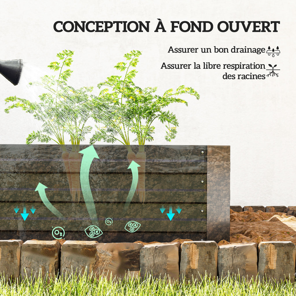 Carré potager jardinière rectangulaire en acier galvanisé tuteurs pour tomates et plantes grimpantes 180 x 90 x 29,5 cm-3