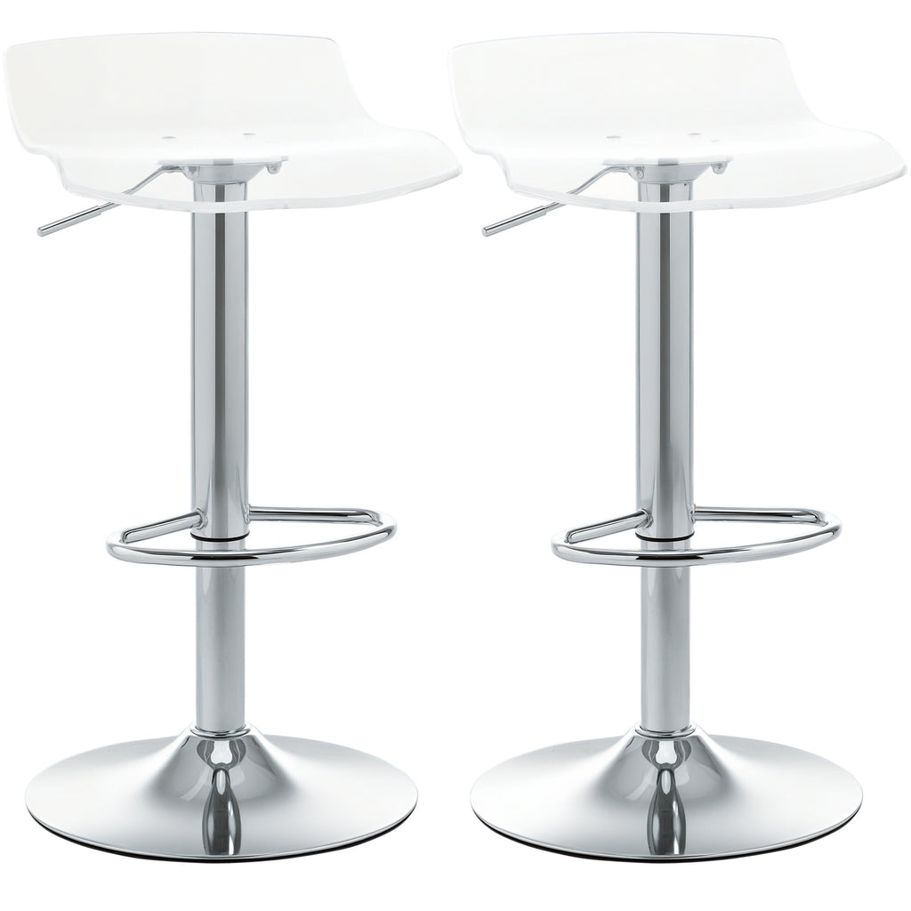 Lot de 2 tabourets de bar design contemporain assise acrylique et piètement métal - pivotant 360° - hauteur réglable avec repose-pieds - transparent-0