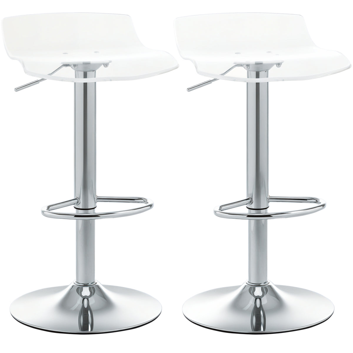Lot de 2 tabourets de bar design contemporain assise acrylique et piètement métal - pivotant 360° - hauteur réglable avec repose-pieds - transparent-0
