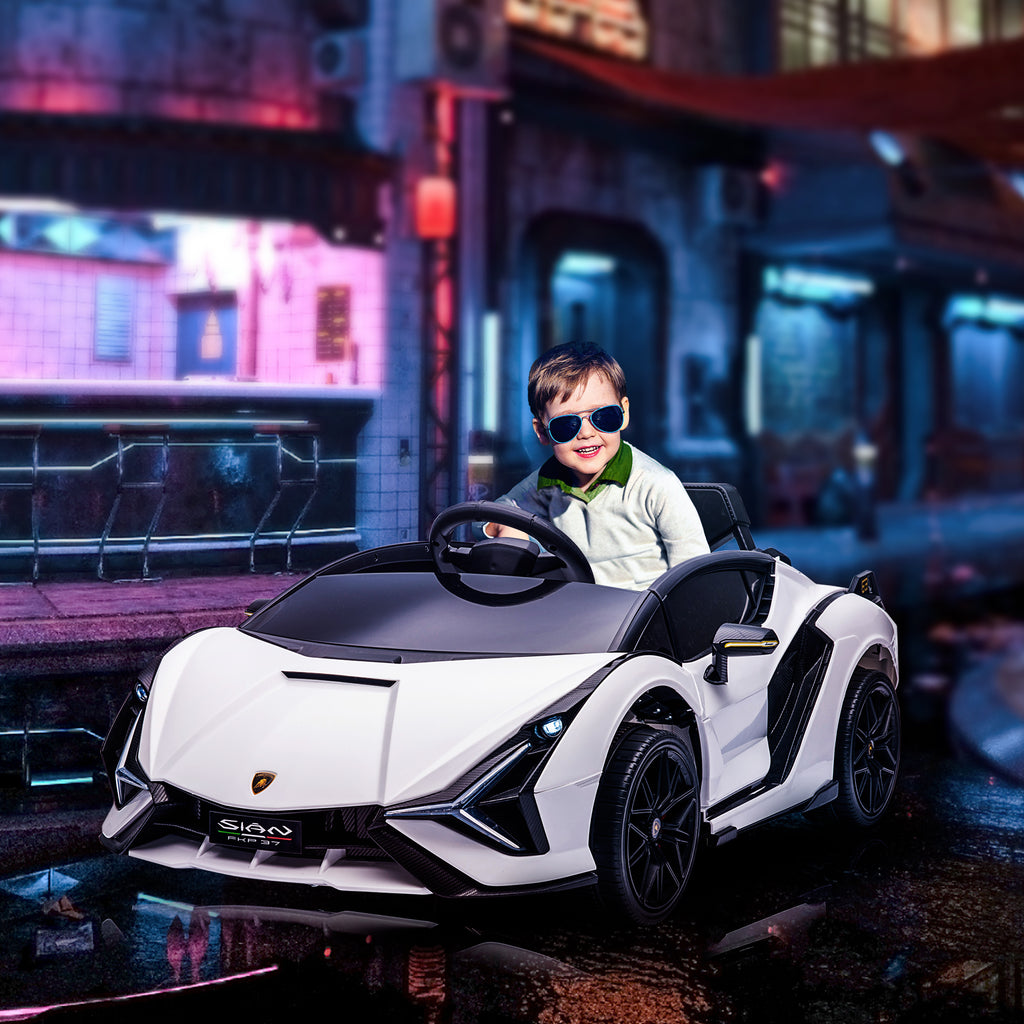 Voiture électrique Enfants de Sport Véhicule électrique Lamborghini Sian 12 V - V. Max. 5 Km/h avec Télécommande 2,4G Effets sonores + Lumineux Blanc-1
