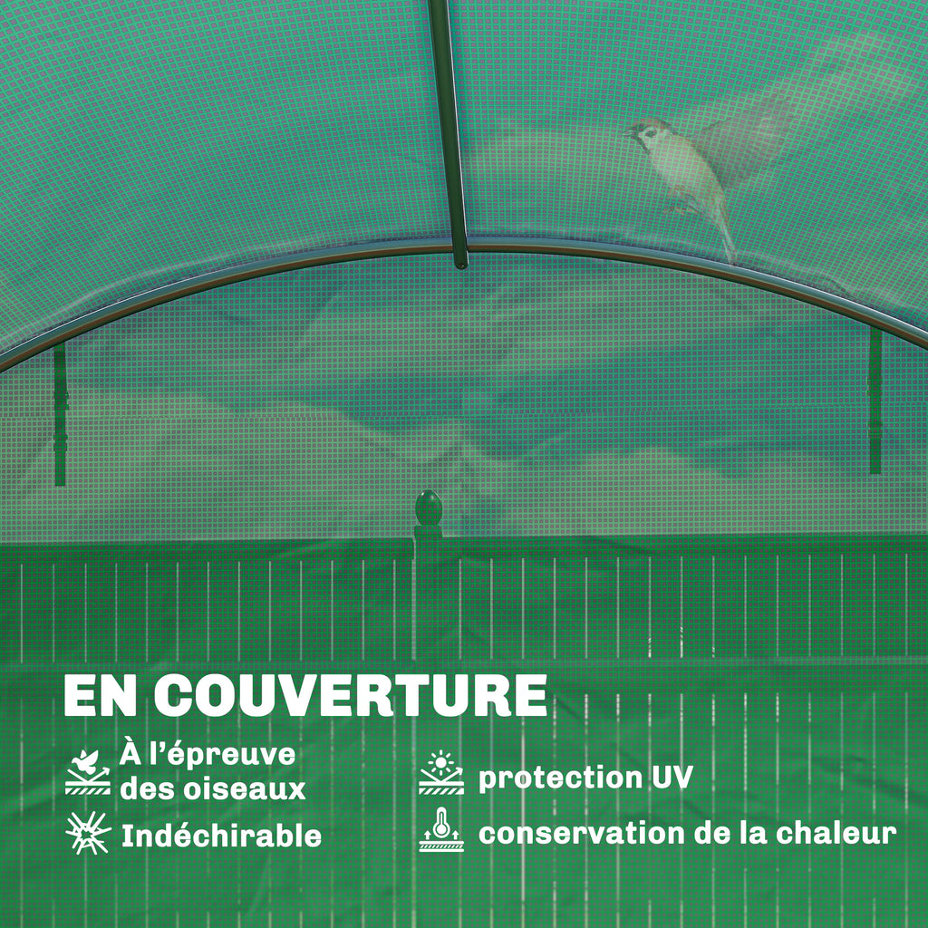 Serre Tunnel de Jardin Serre Maraîchère Acier Galvanisé Ø25mm et Structure Renforcée 395x595x199cm Vert-5